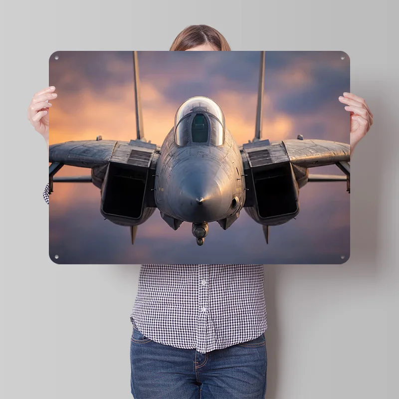 F-14 Tomcat Fighter Jet Close-Up Personalized 3D Textured Metal Poster Wall Art Tinplate Sign for Article Decoration Room Decor