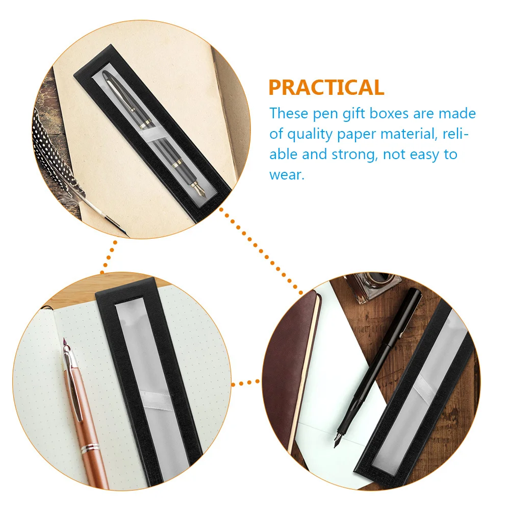 

4 Pcs Pen Box With Window Empty Paper Pen Case Gift Wrapping Storage Holder Clear Organizer for Desk Office Use