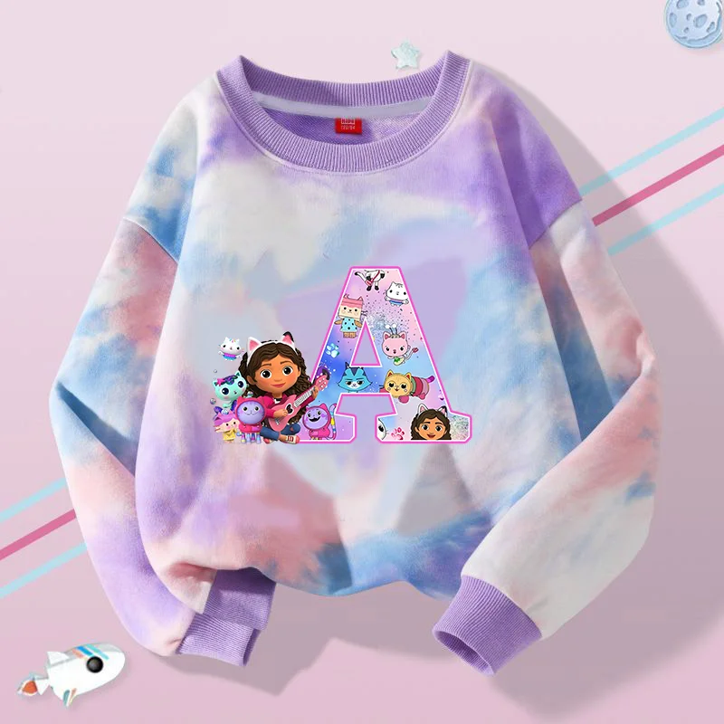 Gabby Dollhouse Sweatshirt Anime Cartoon Lente Herfst Kleding Kinderen Leuke Tie-dye Veelzijdige Lange Mouw Mode Ronde Hals Tops