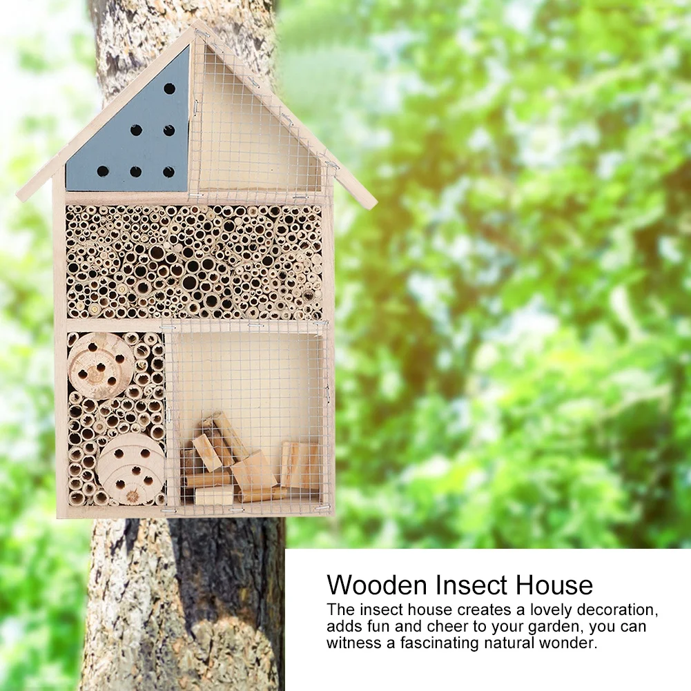Bee House Wooden Bee House Wooden Insect House Wooden Insect Bee House Wood Bug Room Hotel Shelter Garden Decoration Nests Box