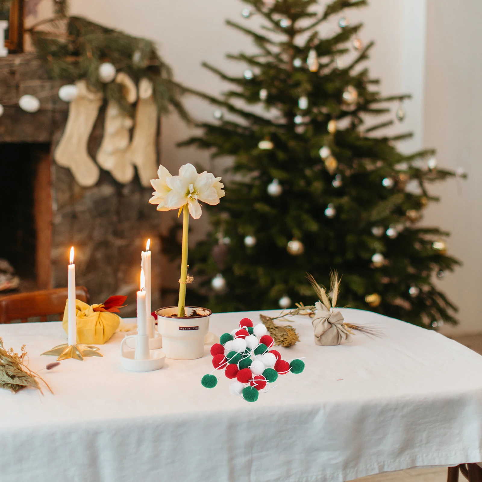 

Xmas Pom Pom Garland Balls Banner Hanging Christmas Tree Fireplace Stairs Railing Wall Decor Xmas Ball Banner Hanging Ornament