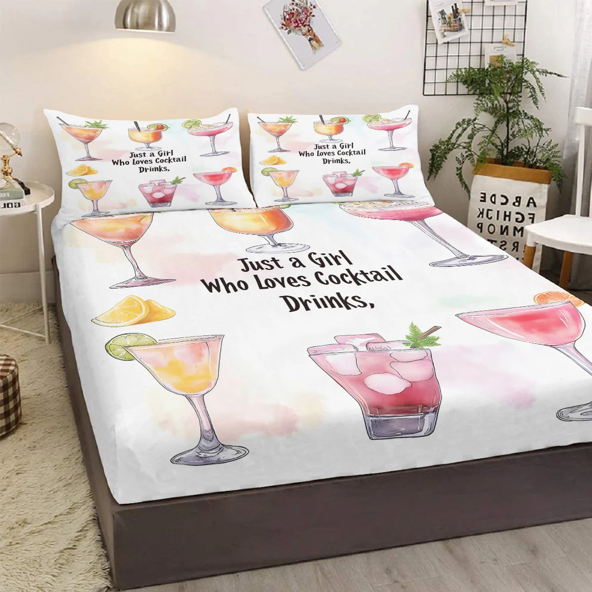 

Tempting fruit juice bedding set of three pieces with two pillowcases, suitable for living room and bedroom (elegant, daily)