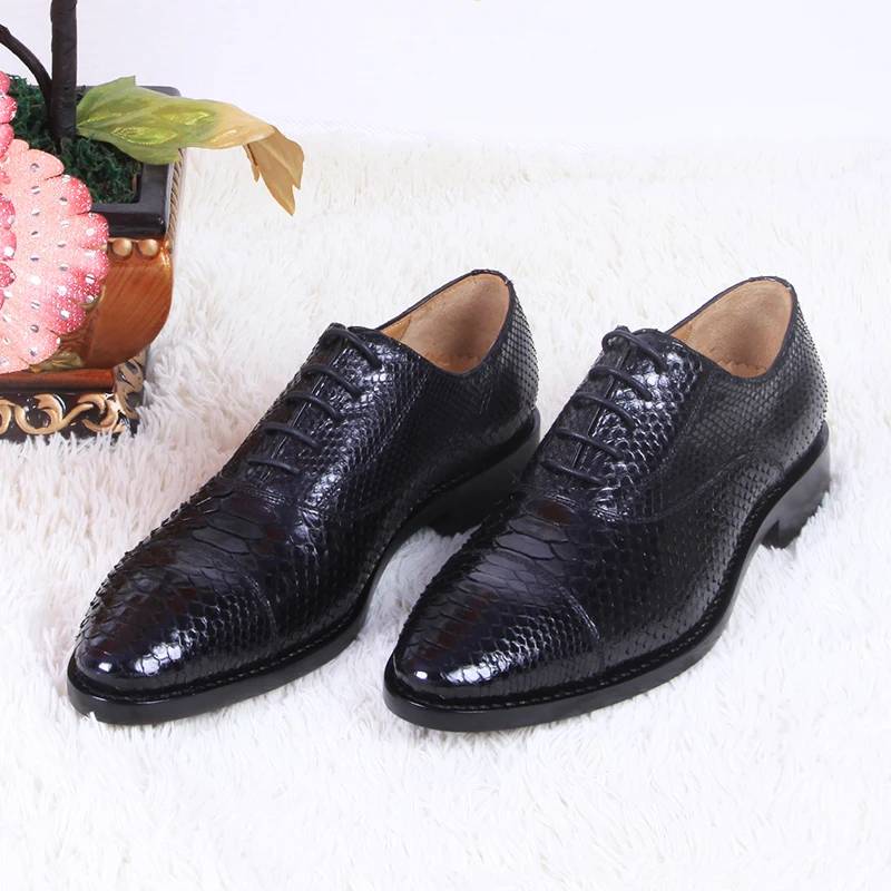 hulangzhishi new arrival Python skin  Men formal shoes  Pure manual snake Leather shoes  low heel lace-up men dress shoes