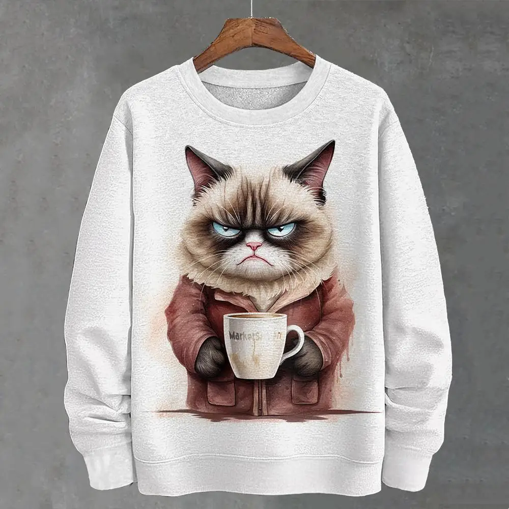 Funny Men's Sweatshirt Abstract Cartoon Cat 3d Print Long Sleeve T-Shirt Mens Clothing Top Oversized Sweatshirts For Men Hoodies