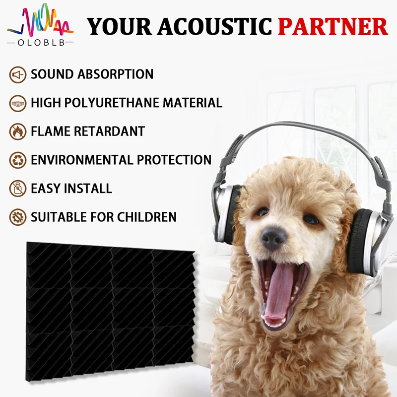 12 Pcs Acoustic Foam Soundproofing Noise Cancelling Diamond Groove High Density Wedge Panels For Home Office Recoding Studio