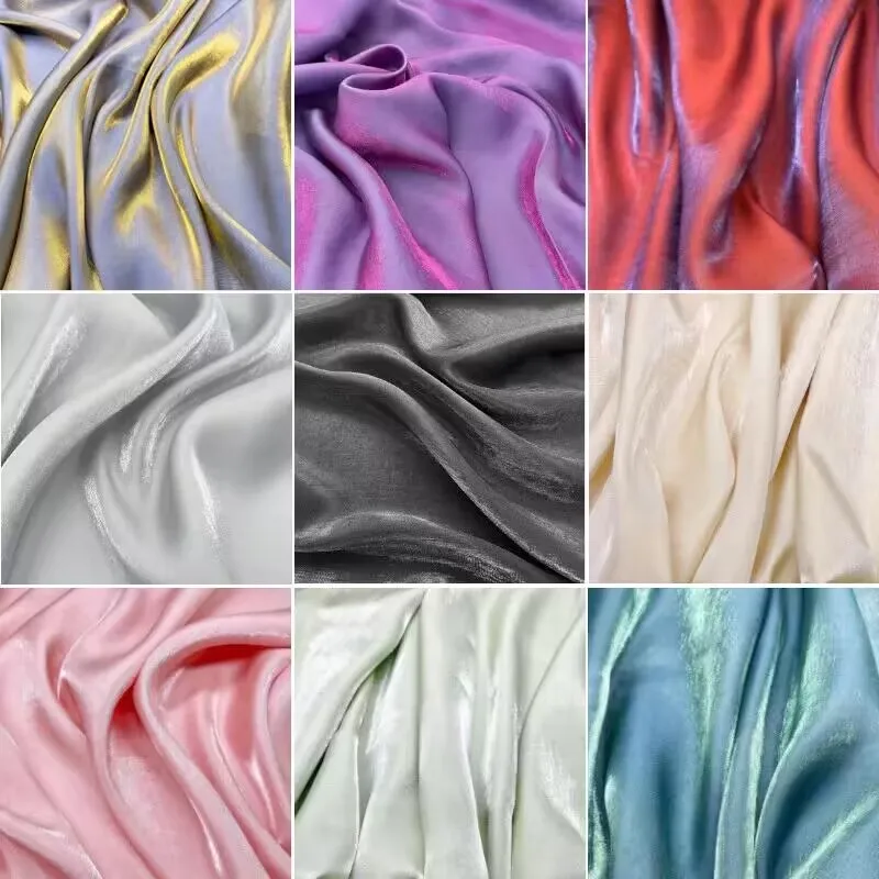 Crystal Glass Silky Satin Fabric, Glitter Iridescent Fabric, Glossy Dress Material, Shiny Clothing Fabric