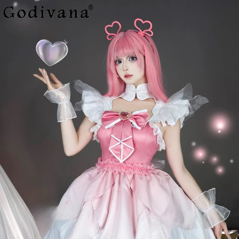 코스프레 의상 애니메이션 코스프레 드레스 여성 백 보우 할로윈 카니발 파티 드레스 여성 여름 유니폼 드레스