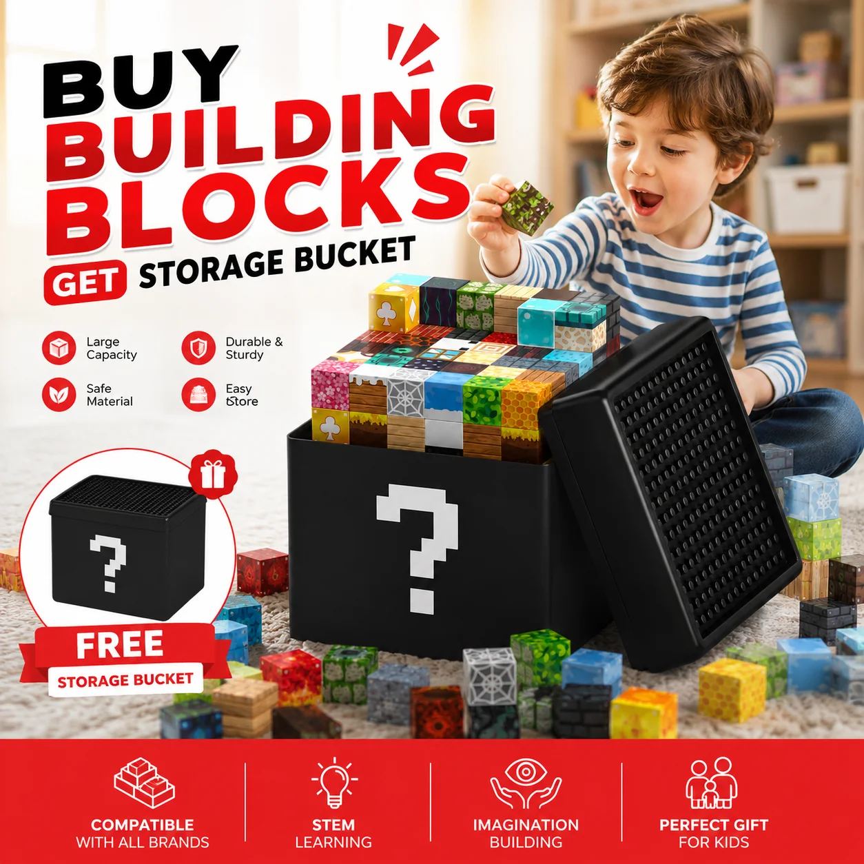Magnetic Building Blocks Toy Storage Bucket Box Set Lid Can Hold MiniFigures Magnet Cube STEM Brick Toys Boy Girl Children Gifts