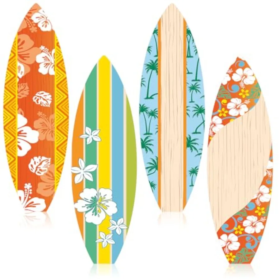 

4 Pcs Paper Summer Giant Surfboards Bulletin Board Wall Decor Display Set 47 x 13 Inch Surfing Bulletin Board Cutouts Tropical