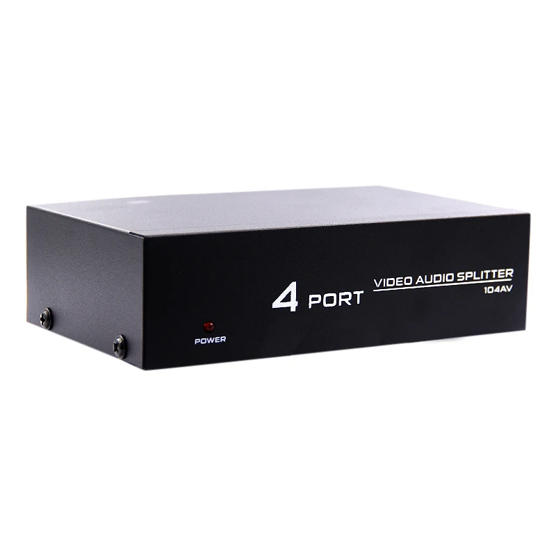 Wysokiej jakości 4-portowy rozdzielacz Audio 1x4 AV 3 RCA z metalowa obudowa 1 na 4 wyjścia dla DVD HDTV z zasilaczem wtyczka US/EU — zdjęcie produktu 2