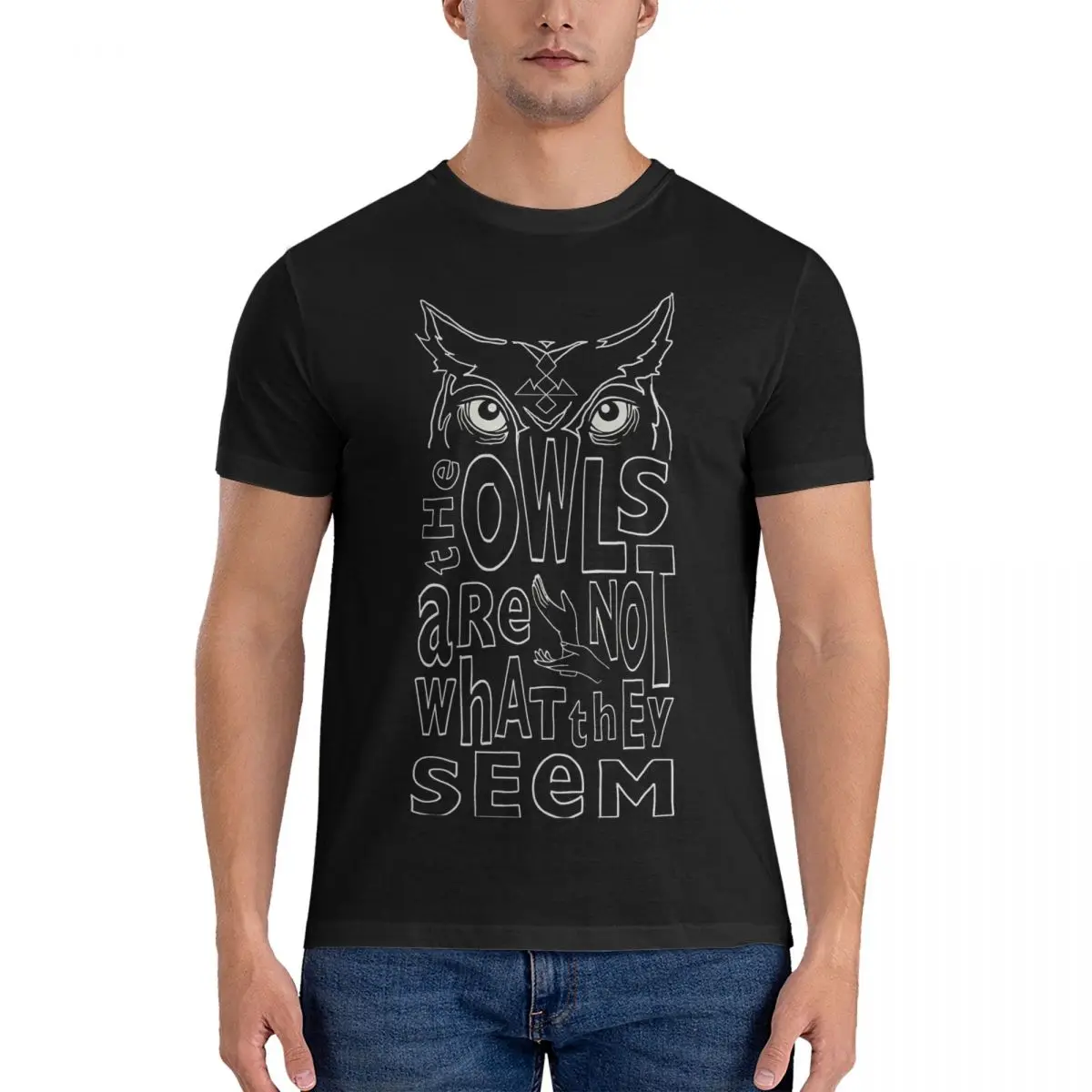 The Owls Are Not What They Seem Line Art Logo Men T Shirts Twin Peaks Funny Tees Short Sleeve Crewneck T-Shirts Pure Cotton