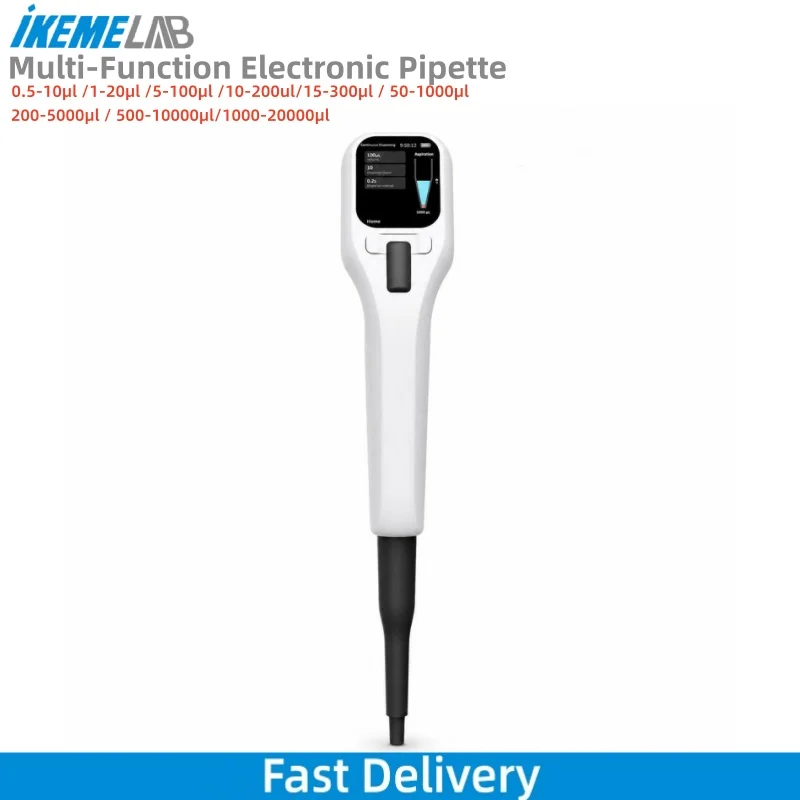 IKEME Multi-Function Electronic Pipette 0.5-20000μL Adjustable Single Channel Automatic Micropipette for PCR Cell Cultur Lab