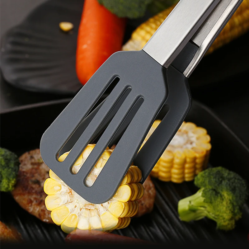 Silicone Anti-Scald Barbecue Clip Food Tongs Pastry Grill Meat Clamp Stainless Steel Non-Stick Utensils Kitchen Accessories