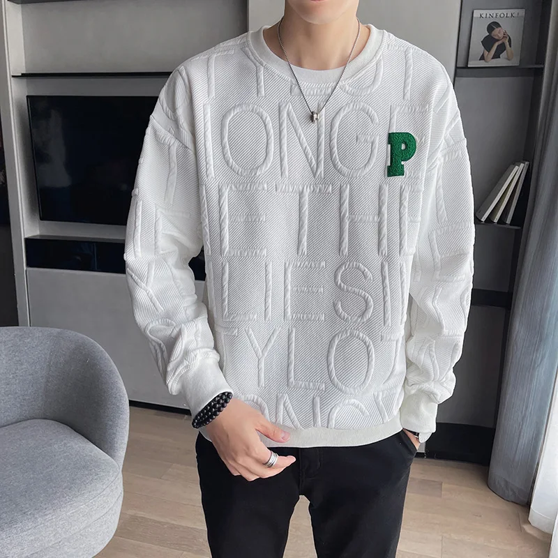 White, Gray, Black, Autumn And Winter New Men's Hoodie Chest Embroidery Young Men's Crewneck Hoodie