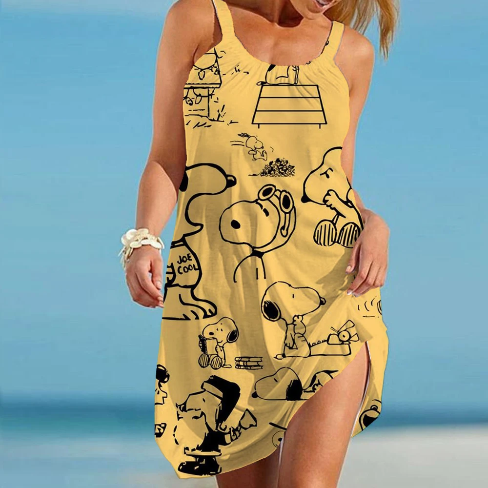 Snoopy Women's Beach Dresses Kawaii Boho Y2k Sling 2024 Leisure Elegant Chic Dress Youthful Woman Clothes S-3XL Anime ﻿Dress