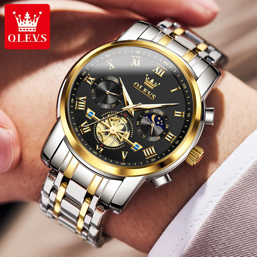 OLEVS 2859 Men Watch Roman Scale Multi-function Chronograph Luxury Wristwatch for Man Original Quartz Watches