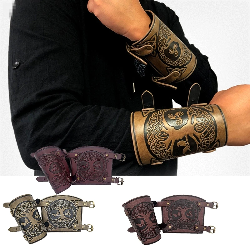 

Medieval Gauntlet Wristband Leather Bracers Adjustable Wrist Guards for Cossack N58F