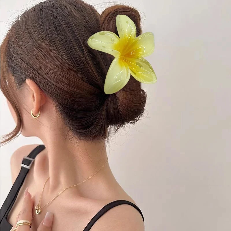 2pcs New Large Size Hairpin Hair Claw Clip Hairwear Bohemia Colored Plumeria Flower Acrylic Hair Clip Women Girls Sweet Hairpin