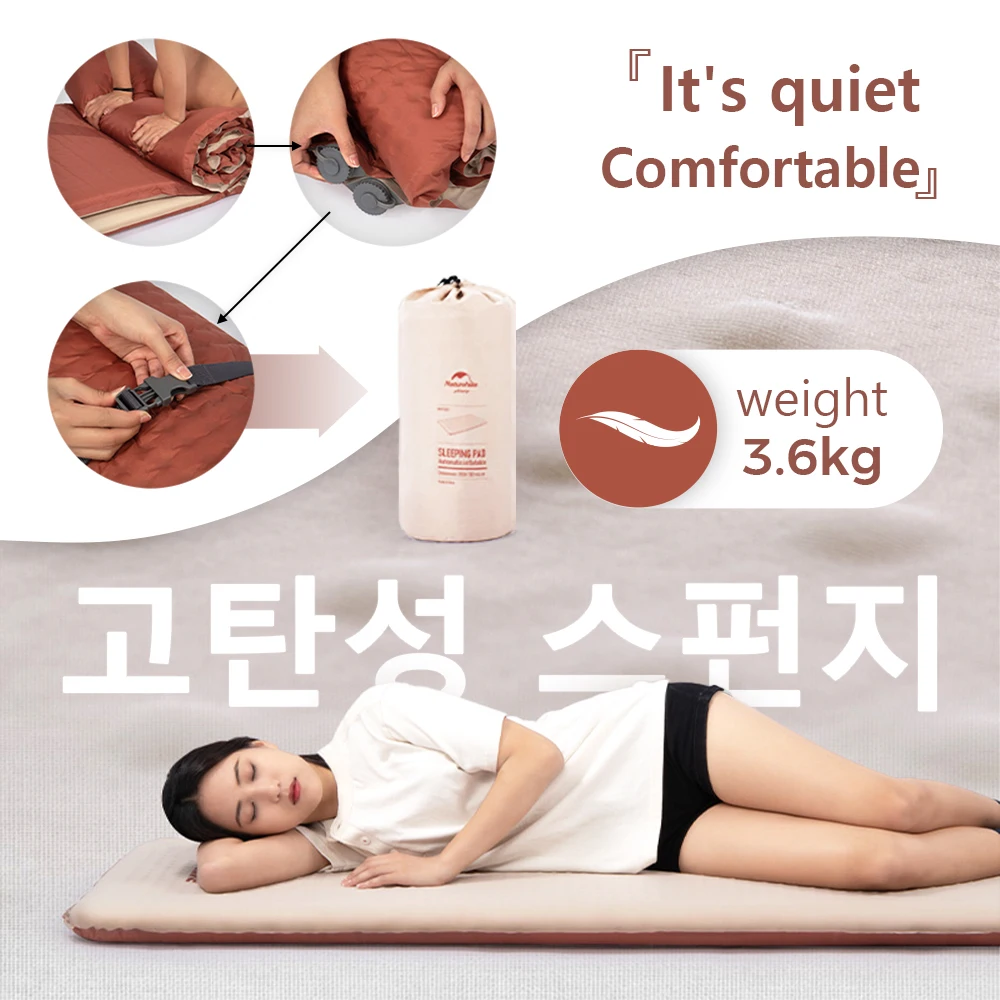 Naturehike Outdoor Air Mattress Camping Self-inflating Sponge Elastic Cloth Inflatable Pad Moisture-proof Mat Sleeping Cushion
