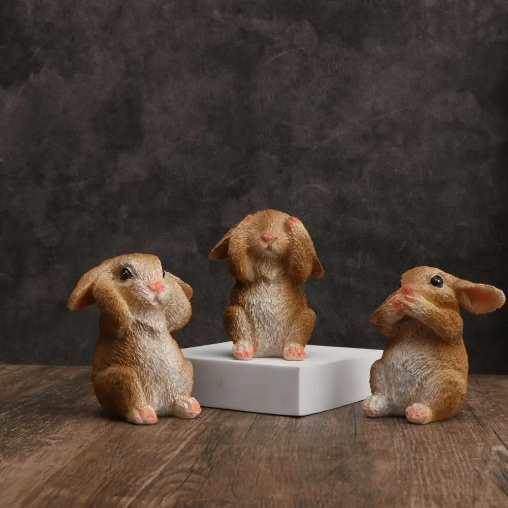 3pcs/set Mini Easter Bunny Figurine Resin Crafts Cute Rabbit Sculpture No Say/Look/listen Rabbit Desktop Ornament