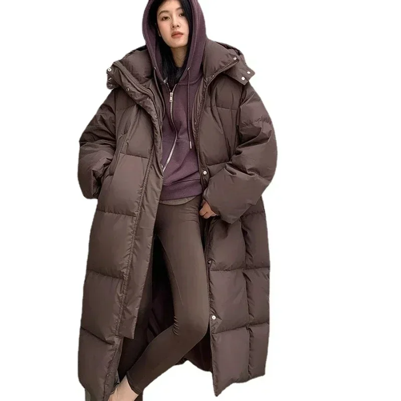 2024 New Winter Fashion Loose Warm Snow Wear Overcoat European Women Down Coat Thickened Hooded 90% White Duck Down Parkas