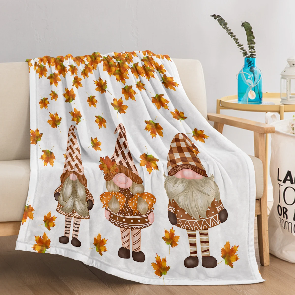 Three Dwarfs Yellow Leaves Print Blanket Autumn Theme Warm Cozy Soft Throw Blanket for All Season for Couch Sofa Bed