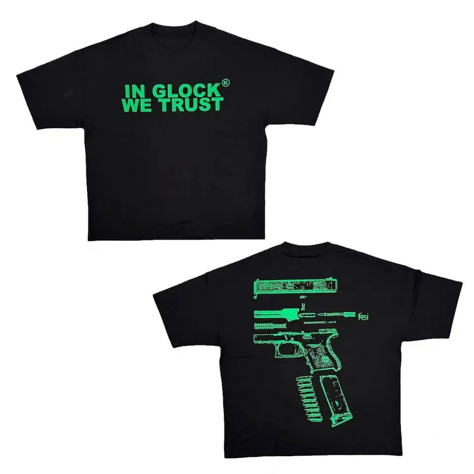 Kixkz Fashion Brand Women's T-shirts IN GLOCK WE TRUST Letter Printed Short-sleeve Oversized Cotton T-shirt for Women Tops Tees image 5