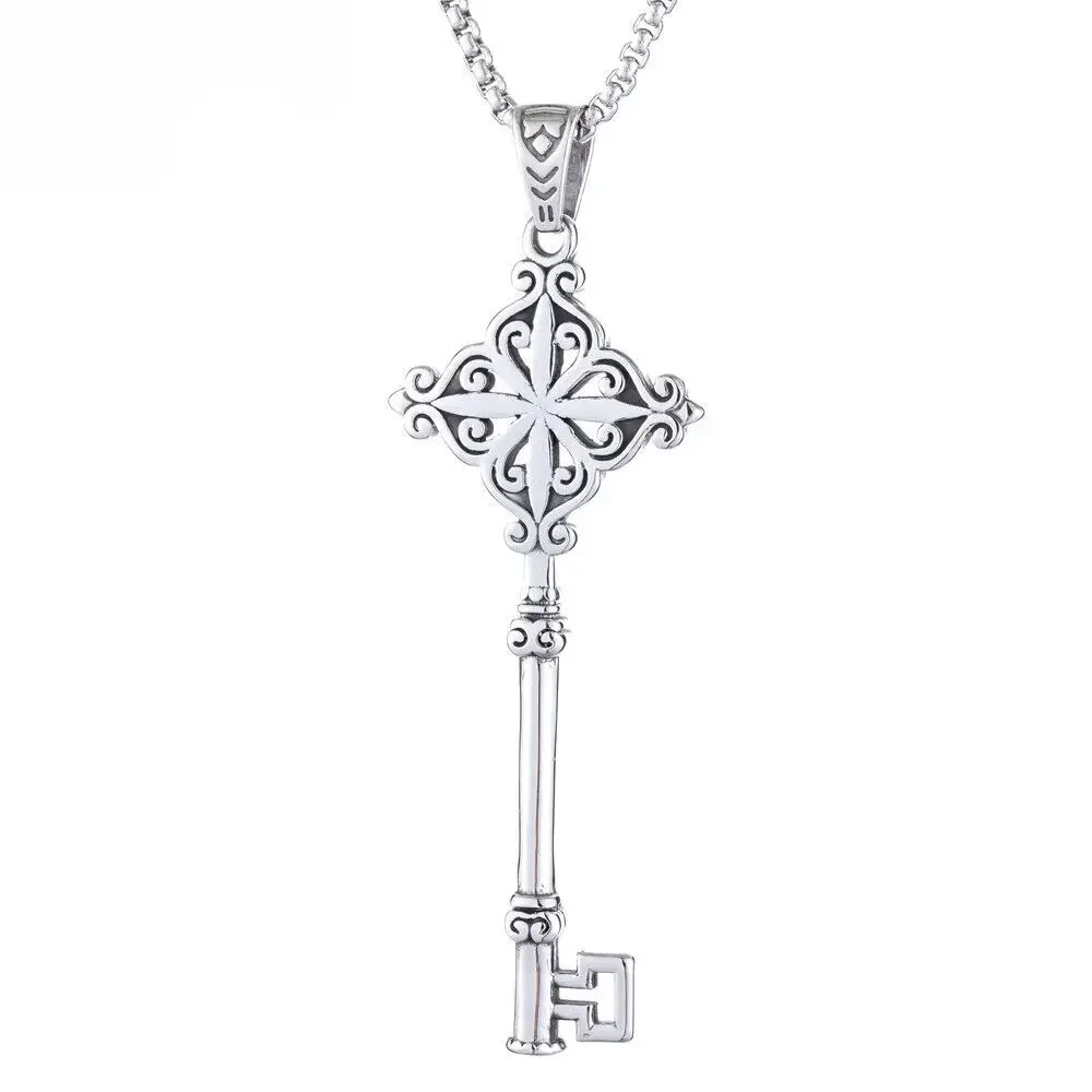 

CHUANGCHENG Gothic Mens Fashion Jewelry Stainless Steel Hip Hop Double Side Key Pendant Men's Necklaces Chain Chains