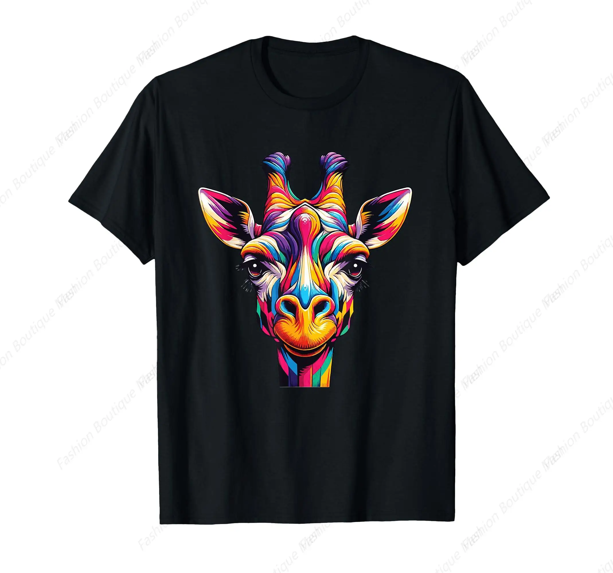 Retro Short Giraffe rainbow colorful love wild animals zoo jungle T-Shirt