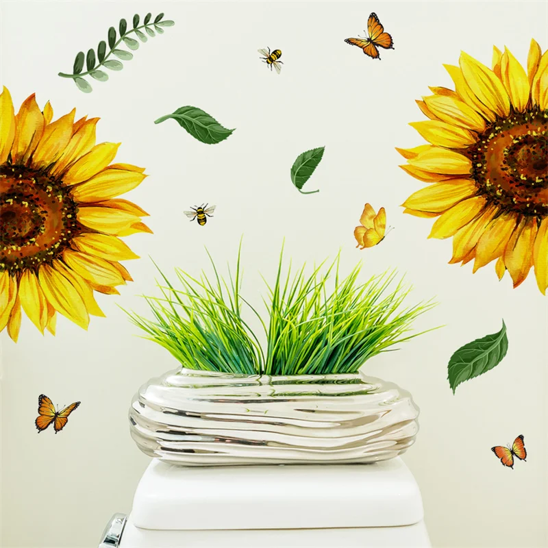M19 Pflanzen Blumen Sonnenblumen Schmetterlinge Wanda uf kleber Toiletten aufkleber Badezimmer Toiletten abdeckung Kühlschrank Aufkleber WC Dekoration – Detail 9