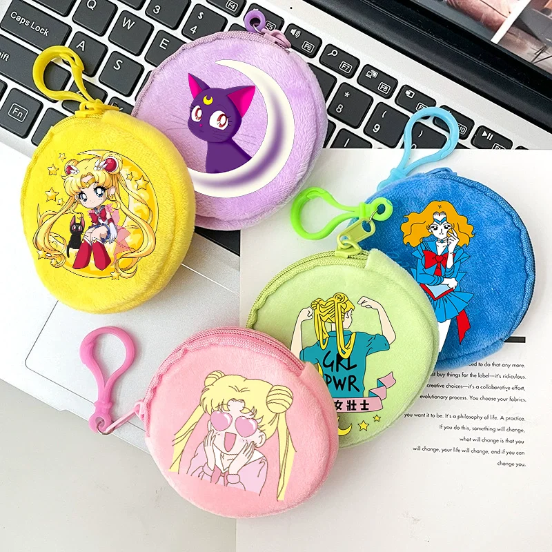 

Sailor Moon Kids Plushed Coin Purse Round Multi-color Mini Wallet Cartoon Anime Candy Zipper Purse Girl Money Bags Children Gift