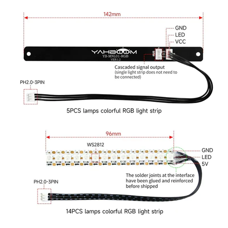 شريط إضاءة RGB للروبوت ، مصباح قابل للبرمجة ، بالألوان الكاملة ، يدعم ثلاثة ألوان ، FPC مرن ، ميكروبيت التوت rpi ، 5 ، 14