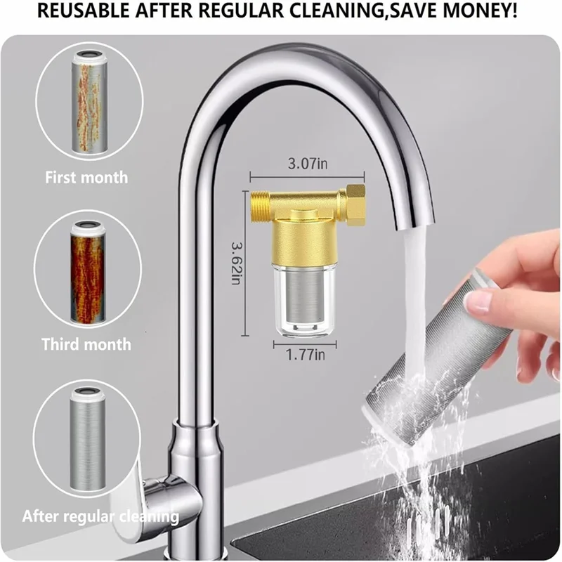 A04G-Brass Reusable Sediment Water Filter, Inline Washer Filter For Washing Machine, Shower Garden Hose