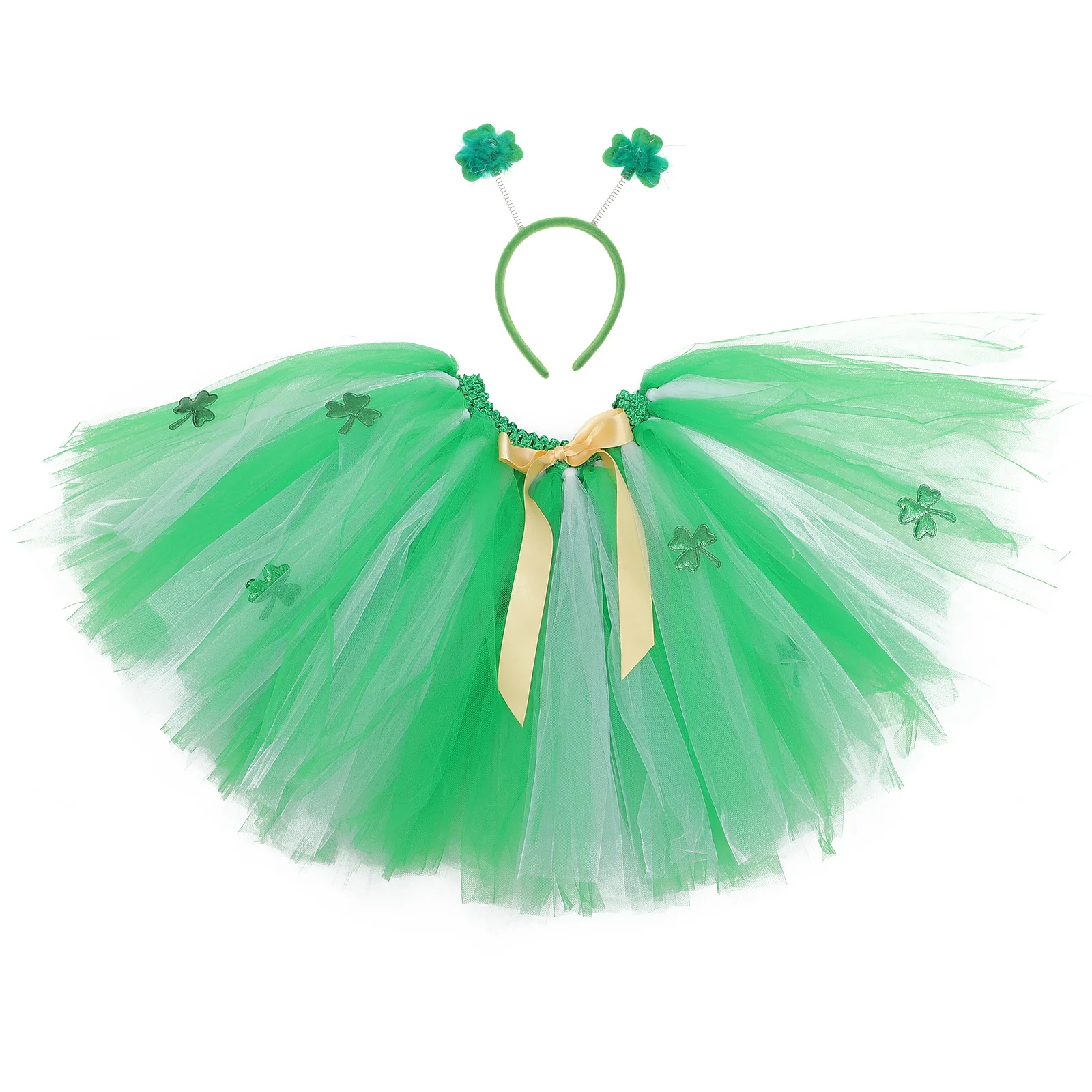 

1 set 1 Set Lucky Gauze Skirt Headband Set St Patrick'S Day Costume Accessories Kids Green Tutu Outfit Mardi Gras Carnival Party