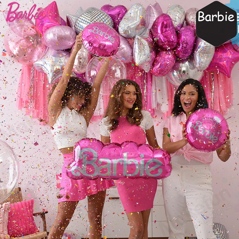 Palloncini per decorazioni per feste modello Kawaii Miniso Barbie 5 pezzi Set palloncini decorativi per sfondo rosa per la festa di compleanno della ragazza