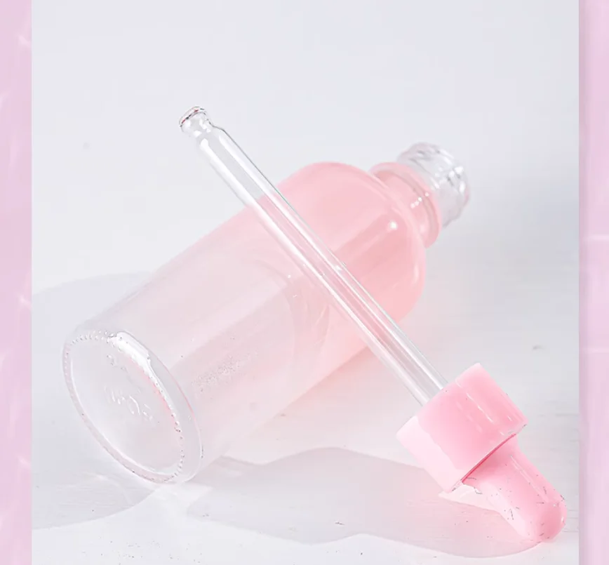 5pcs 5ml-100ml Gradient Pink Empty Glass Dropper Bottle Essential Oil Aromatherapy Liquid Reagent Refillable Container