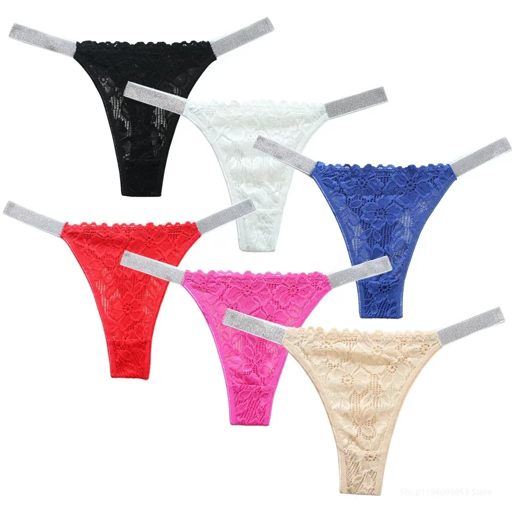 

Sexy Underwear For Women Thong Women's Mid Waist Solid Color Lace T-back Thong Summer Peach G-string Panties