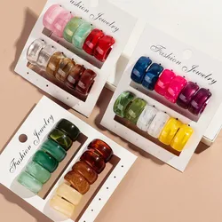 Vintage 6pair Acrylic Wide Round Earring Hoops for Women New Colorful Geometric Small Circle Earring Set Statement Jewelry Gift