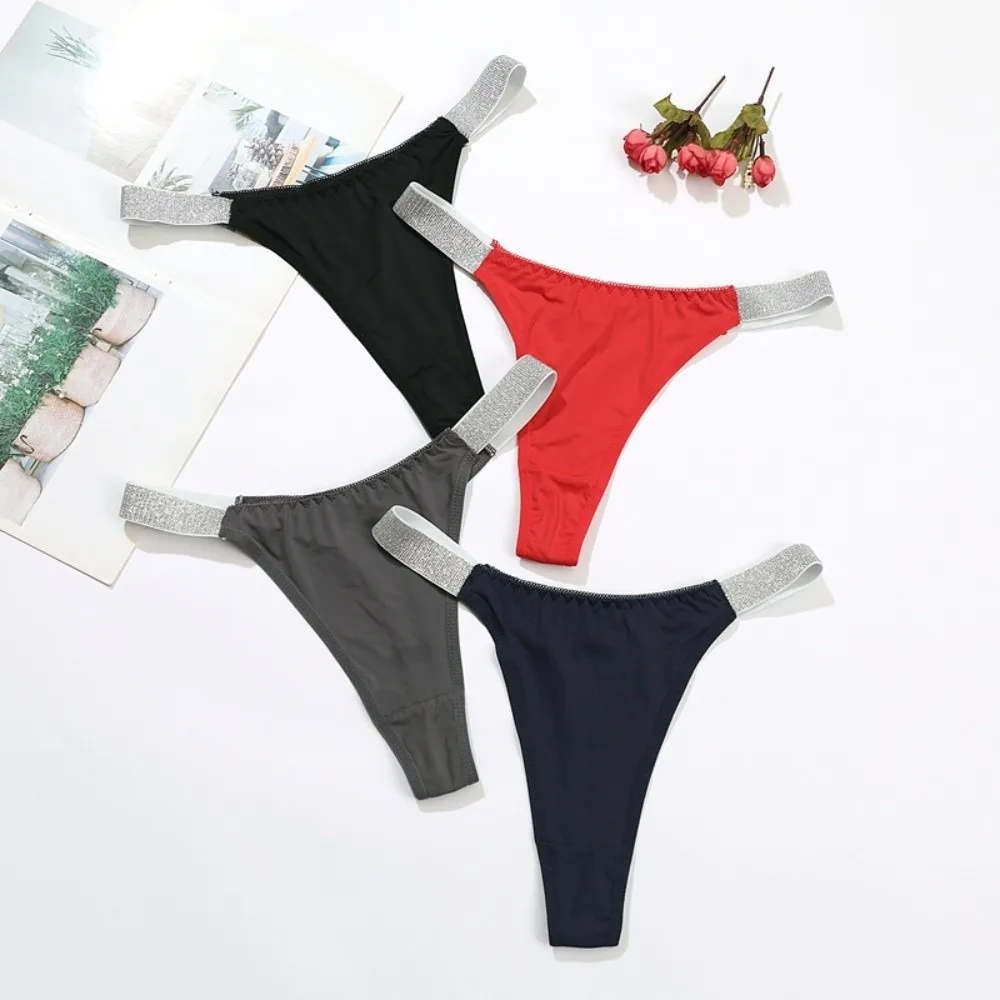 

Comfortable Soft Gliter Belt Thongs Solid Color Underpants Low Waist Briefs Traceless Lingerie T-back Panties Girls