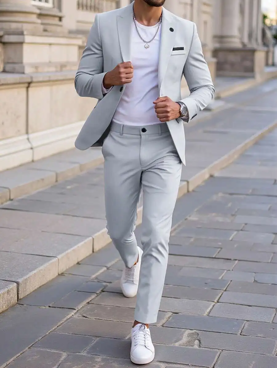 

Light Gray Tailored Fit Men's Suit Set for Formal and Smart Casual Wear