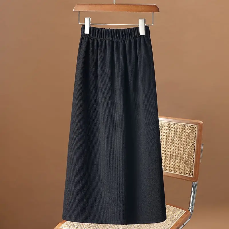 

Осенняя плиссированная юбка в гонконгском стиле с эластичной резинкой на талии для женщин, новая тонкая юбка средней длины с покрытием на бедрах, прямая юбка