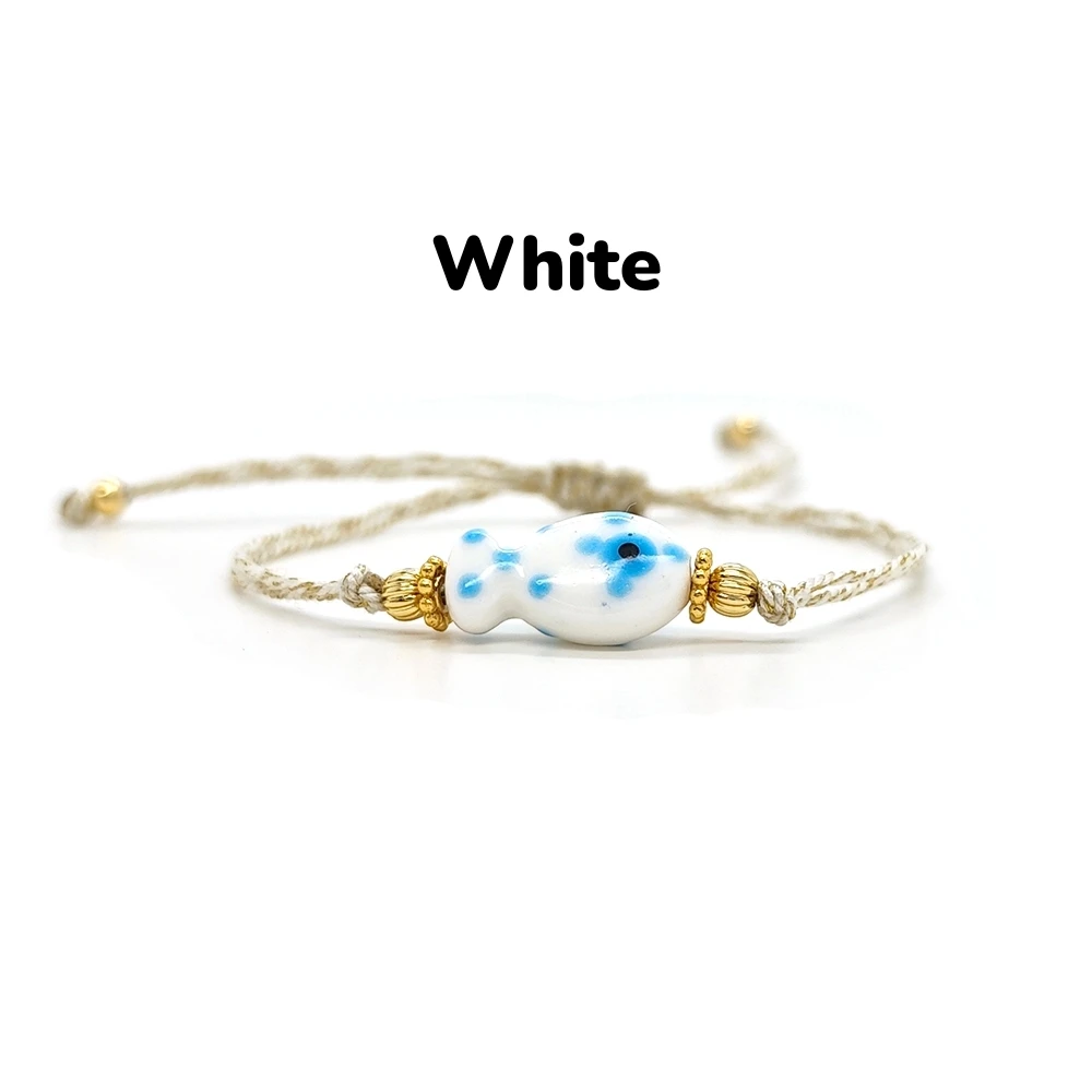 Direkt vom Hersteller: Keramik-Fisch-Charm-Armband, Verstellbarer Schiebeknoten, Buntes Geflecht, Boho-Stil, Sommer-Schmuckgeschenk für Frauen – Detail 5