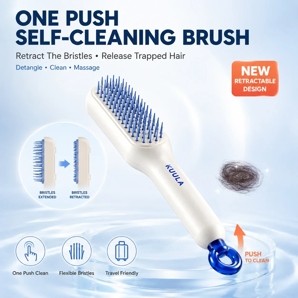 Retractable Self Cleaning Hair Brush One Push Detangling Scalp Massage Comb Portable Anti Tangle Styling Brush Women Travel Gift