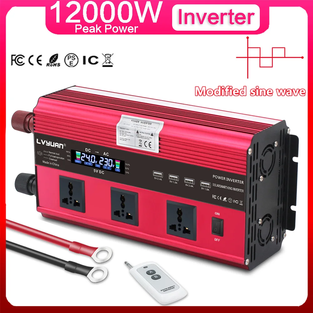 12000W Power Inverter DC 12V/24V TO AC 110V/220V Modified Sine Wave Inverter 50Hz/60Hz Multiple Socket Adapter Converter