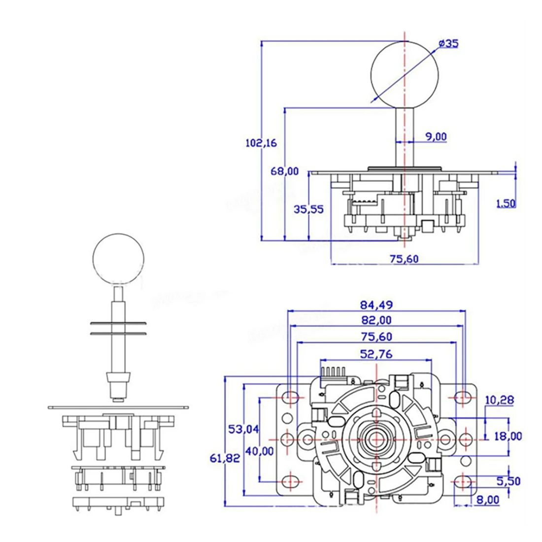 عصا التحكم الممرات عصا التحكم عصا التحكم مع لوحة دوائر كهربائية 5P دبوس بدون مقبض وحدة التحكم في الألعاب عصا التحكم الخفيفة #2