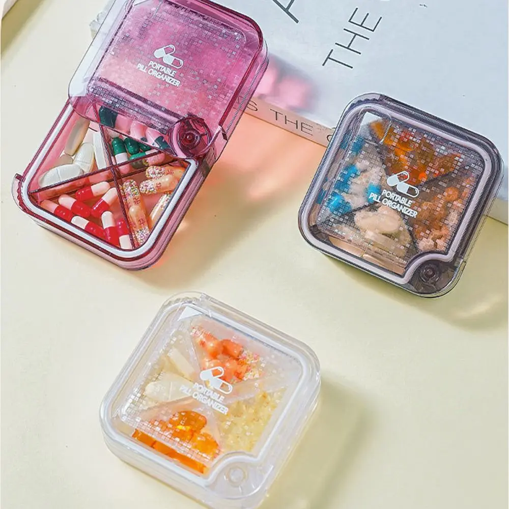 Portable 4 Grids 7 Day Pill Box Transparent Handle Storage Box Mini Pill Box Moisture-proof Weekly Medicine Packaging Box Travel