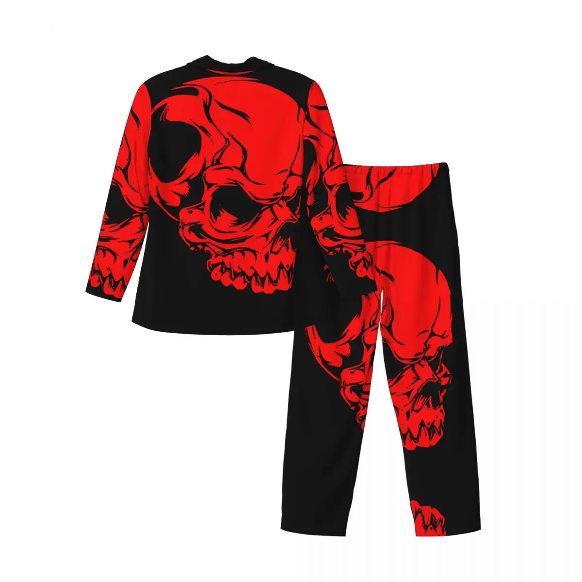 Conjunto de pijamas para hombre de otoño invierno de manga larga con calavera roja ropa de casa ropa de dormir 2 unids/set