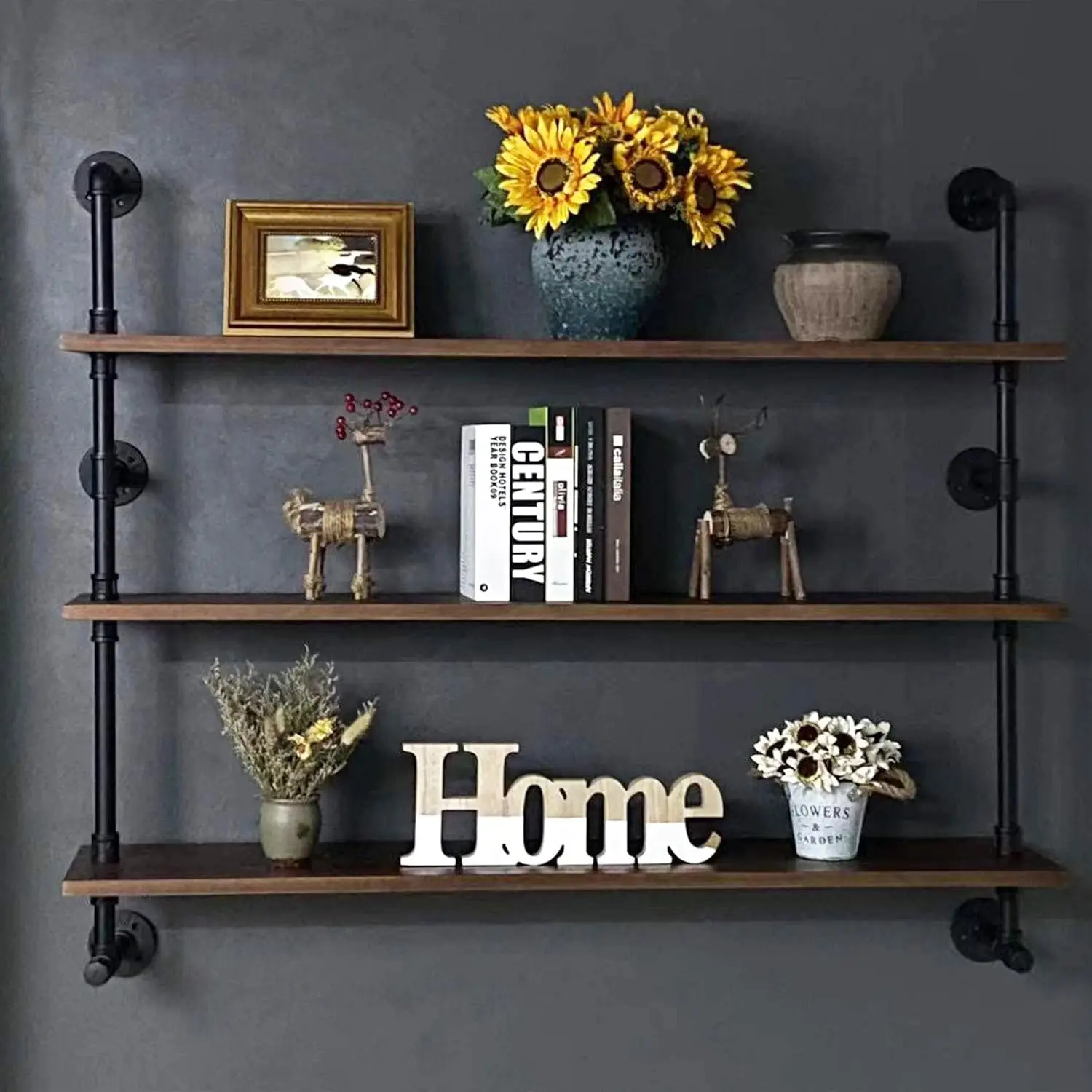 

Industrial Pipe Wall Shelves Pipe Shelving with Real Wood Plank ,48 Inches Floating Shelves for Wall Farmhouse Pipe Book Shelves