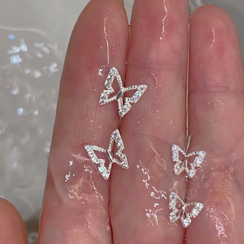 لطيف مزاجه فضة الحيوان فراشة مطعمة الزركون جوفاء وأقراط للمرأة مجوهرات للبنات هدايا الإكسسوارات #3