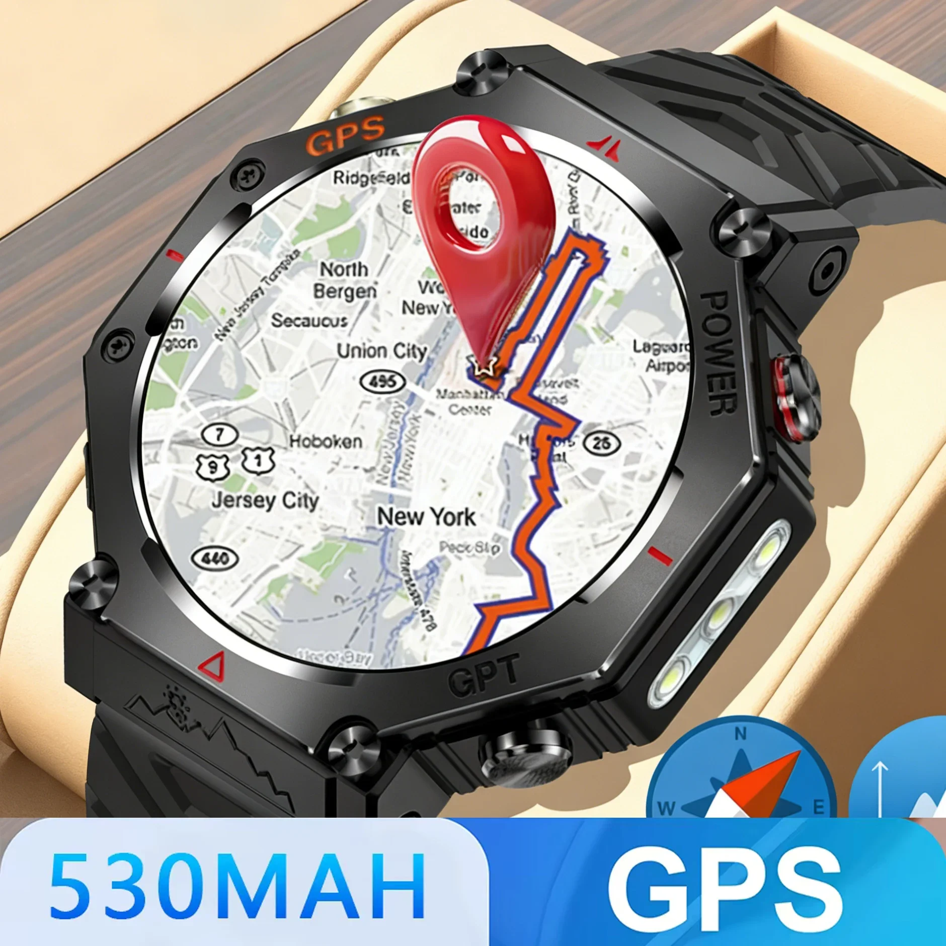 

Sports Smart Watch Waterproof with Heart Rate Blood Oxygen Monitor Bluetooth Call GPS Compass for Outdoor Fitness Activities